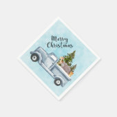 Weihnachtswagen mit Pinienbäumen und Waldtieren Serviette (Ecke)