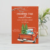 Weihnachtswagen mit Schneebäumen Einladung (Stehend Vorderseite)