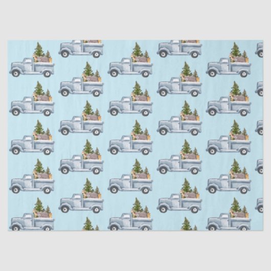 Weihnachtswagen mit Tieren & Pinienbäumen Seidenpapier (Vorderseite)