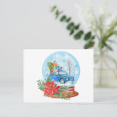 Weihnachtswagen, Poinsettia Schneeglobe Postkarte (Stehend Vorderseite)