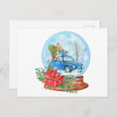 Weihnachtswagen, Poinsettia Schneeglobe Postkarte (Vorne/Hinten)