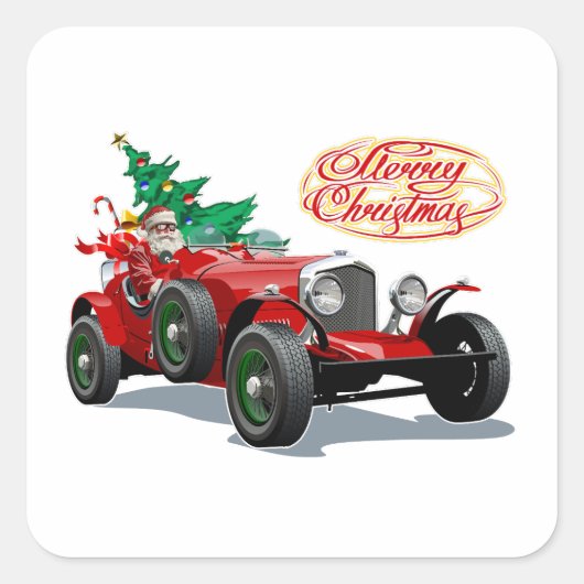 Weihnachtswagen Quadratischer Aufkleber (Vorderseite)