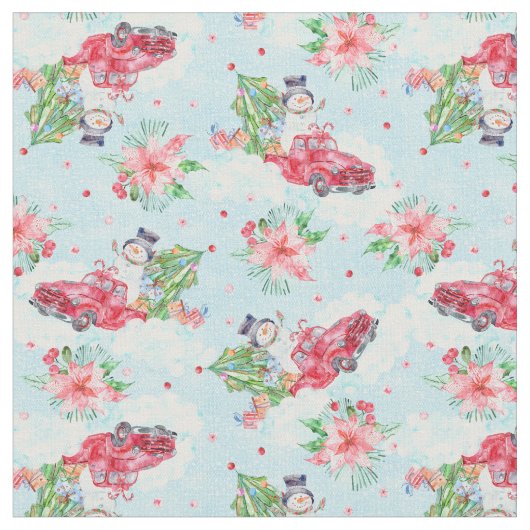 Weihnachtswagen Snowman Fabric Stoff (Nahaufnahme)