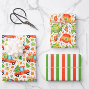 Weihnachtswagen & Sweaters Umschlagpapier Set 3 Geschenkpapier Set