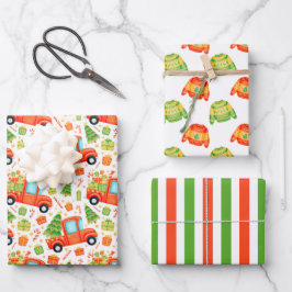 Weihnachtswagen & Sweaters Umschlagpapier Set 3 Geschenkpapier Set