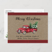 Weihnachtswagen und Baumschnee Karierte Weihnachte Postkarte (Vorne/Hinten)