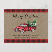 Weihnachtswagen und Baumschnee Karierte Weihnachte Postkarte (Vorderseite)