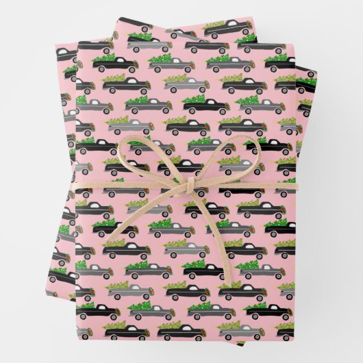 Weihnachtswagen Weihnachtsbaumen Kleider Graustufe Geschenkpapier Set (Beispiel)