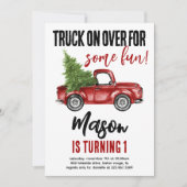 Weihnachtswagen Winter Erster Geburtstag Einladung (Vorderseite)