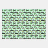 Weihnachtswagen Xmas Bäume Wreath Graustufen Grün Geschenkpapier Set (Vorderseite 3)