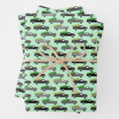 Weihnachtswagen Xmas Bäume Wreath Graustufen Grün Geschenkpapier Set (Beispiel)