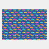 Weihnachtswagen Xmas Bäume Wreaths farbenfroh blau Geschenkpapier Set (Vorderseite 2)