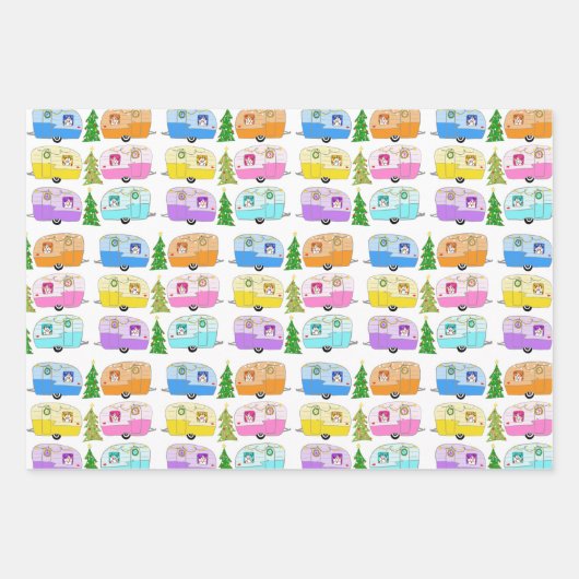 Weihnachtswagen Xmas Trees Retro Anhänger Campers Geschenkpapier Set (Vorderseite 3)
