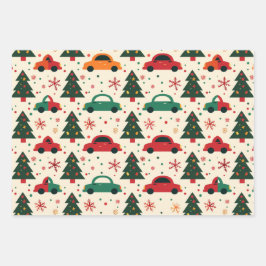 Weihnachtswagenmuster Geschenkpapier Set