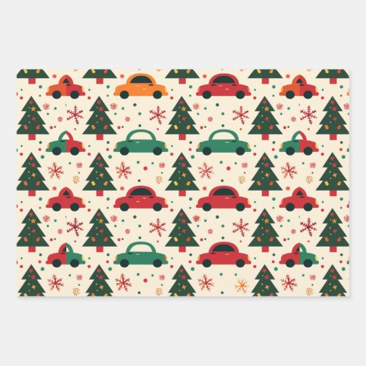 Weihnachtswagenmuster Geschenkpapier Set (Vorderseite)