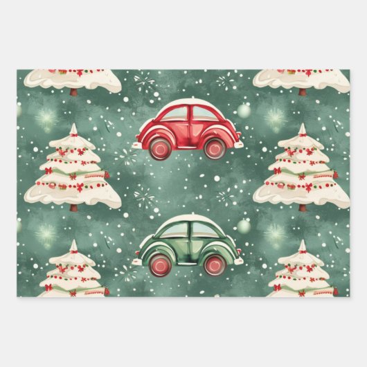 Weihnachtswagenmuster Geschenkpapier Set (Vorderseite 2)