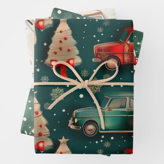 Weihnachtswagenmuster Geschenkpapier Set (Beispiel)