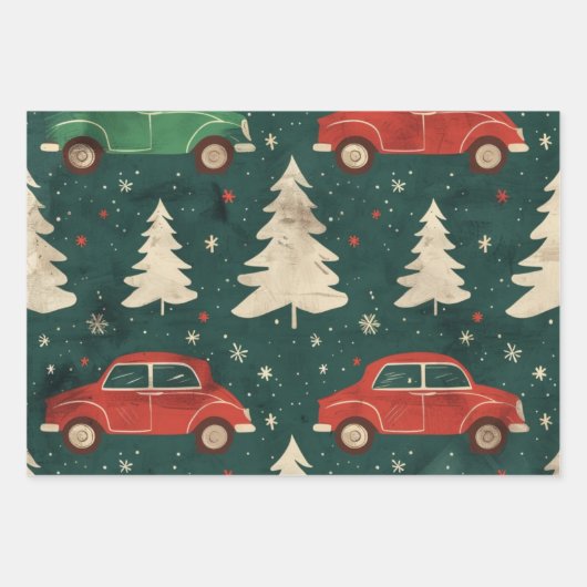 Weihnachtswagenmuster Geschenkpapier Set (Vorderseite 3)