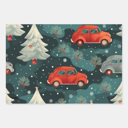 Weihnachtswagenmuster Geschenkpapier Set (Vorderseite 3)