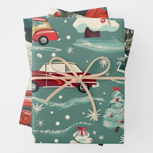 Weihnachtswagenmuster Geschenkpapier Set (Beispiel)