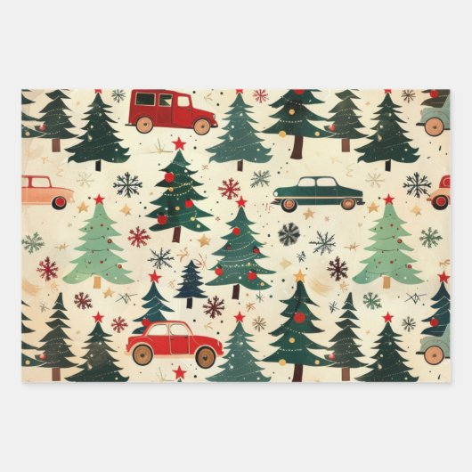 Weihnachtswagenmuster Geschenkpapier Set (Vorderseite 3)