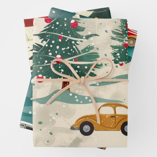 Weihnachtswagenmuster Geschenkpapier Set (Beispiel)