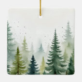 Weihnachtswald-Bäume Wasserfarbe Winter Schnee Keramikornament (Rückseite)