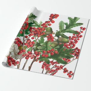 Weihnachtswald Festliche Beeren Eichel Immergrün Geschenkpapier