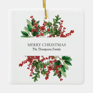 Weihnachtswald Festliche Berries Acorn Evergreen Keramikornament