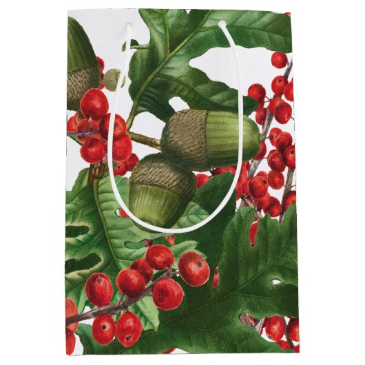 Weihnachtswald Festliche Berries Acorn Evergreen Mittlere Geschenktüte (Vorderseite)