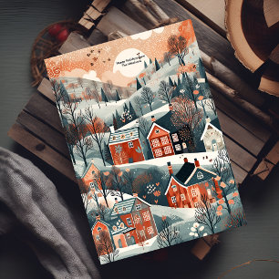 Weihnachtswald Gemütliche Ortschaft Feiertagskarte