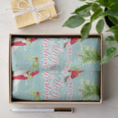 Weihnachtswald Hirschbärentiere rot in blau Seidenpapier (Geschenk)