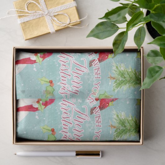 Weihnachtswald Hirschbärentiere rot in blau Seidenpapier (Geschenk)