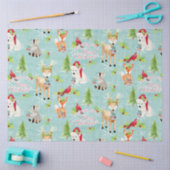 Weihnachtswald Hirschbärentiere rot in blau Seidenpapier (Basteln)