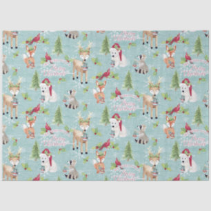 Weihnachtswald Hirschbärtiere Dusty Blue Seidenpapier
