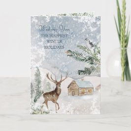 Weihnachtswald Hirsche Bird Grußkarte Karte