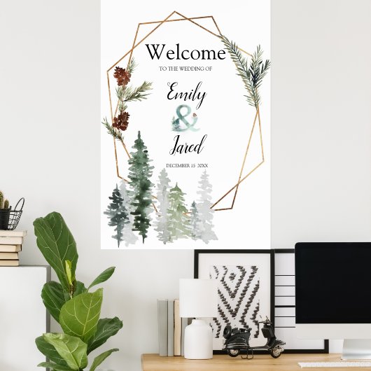 Weihnachtswald Hochzeit 2 Willkommen Poster (Heimbüro)