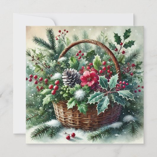 Weihnachtswald Natur Berries Basket Feiertagskarte (Vorderseite)