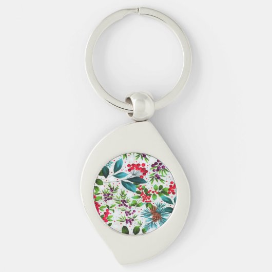 Weihnachtswald Natur Holly Berry Pinecones Schlüsselanhänger (Vorderseite)