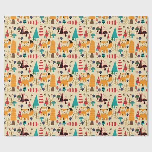 Weihnachtswald Niedlich Fox Geschenkpapier (Flach)