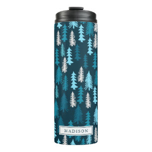 Weihnachtswald Personalisierter Feiertag Thermosbecher