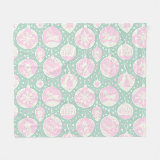 Weihnachtswald Rosa Grüne Kunst Fleecedecke (Vorderseite (Horizontal))