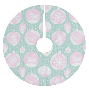 Weihnachtswald Rosa Grüne Kunst Polyester Weihnachtsbaumdecke