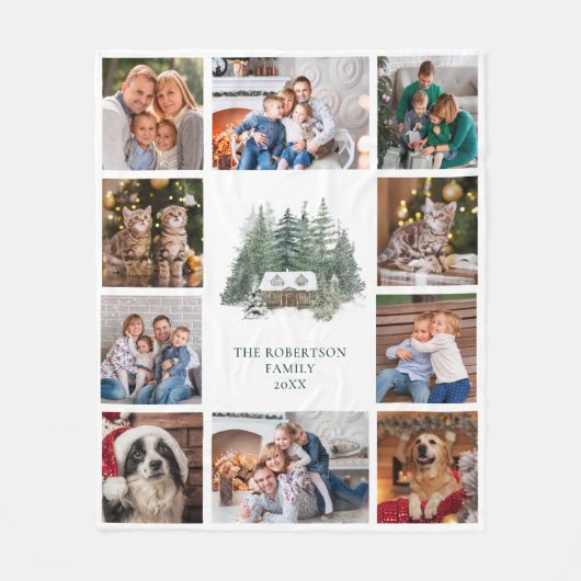 Weihnachtswald Rustikale Familie 10 FotoCollage Fleecedecke (Vorderseite)
