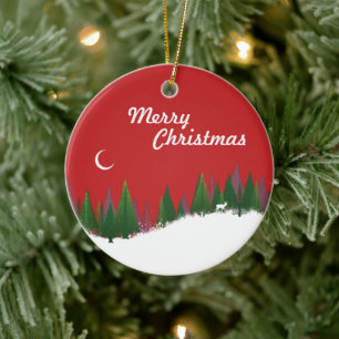 Weihnachtswald-Szene-Kreis-Ornament Keramik Ornament
