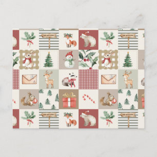 Weihnachtswald Waldtiere Quilt neutral Postkarte