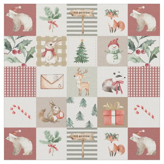 Weihnachtswald Waldtiere Quilt neutral Stoff (Nahaufnahme)