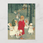 WeihnachtswaldAngels Feiertagspostkarte<br><div class="desc">Vintage Kunst - Forest Angels</div>