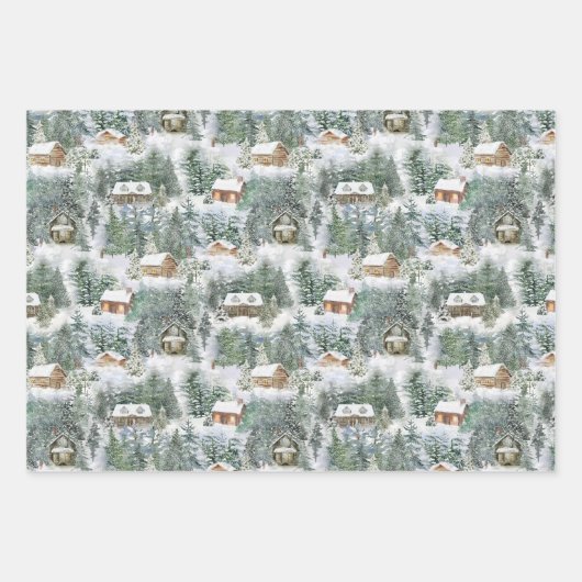 Weihnachtswaldkabinen Rustikaler Urlaub Geschenkpapier Set (Vorderseite)