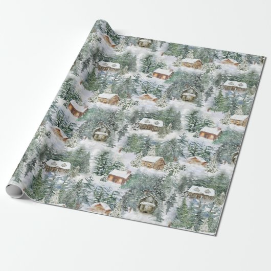 Weihnachtswaldkabinen Wasserfarbe Geschenkpapier (Ungerollt)